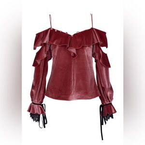 Self-Portrait dusty pink velvet ruffle off the shoulder strappy blouse top 8